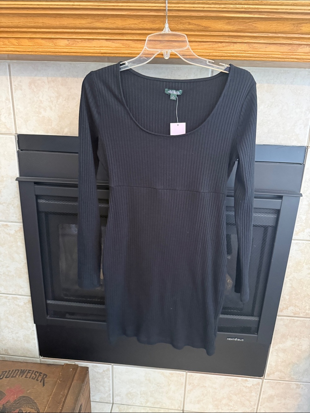 wild fable Black Ribbed Long-Sleeve Tunic Dress
